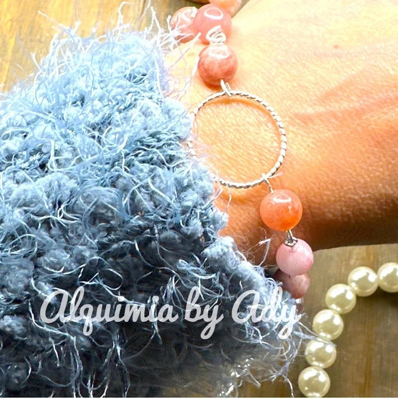 Peach moonstone beaded dainty bracelet rosary link adjustable - Picture 1 of 11